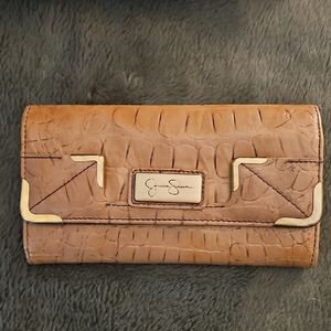 Jessica Simpson Croc-Embossed Tan Wallet